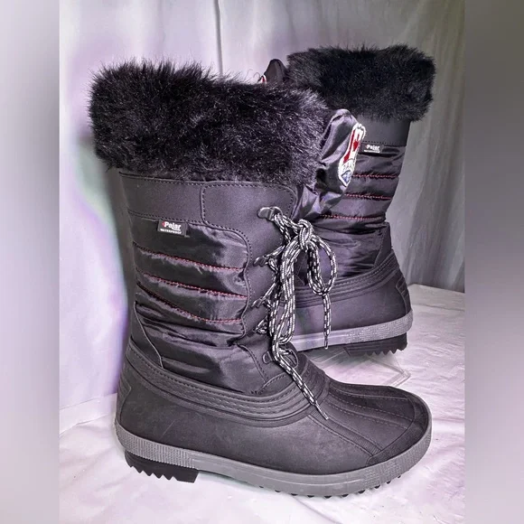 Pajar Black Snow Boots with Gray Fur